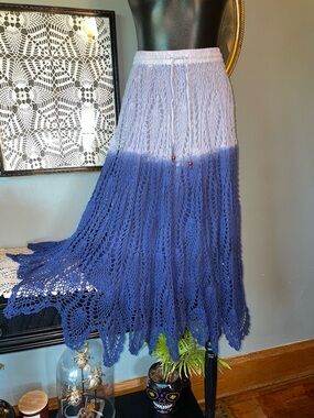 Ombre Lavender to Deep Blue Crochet Maxi Skirt